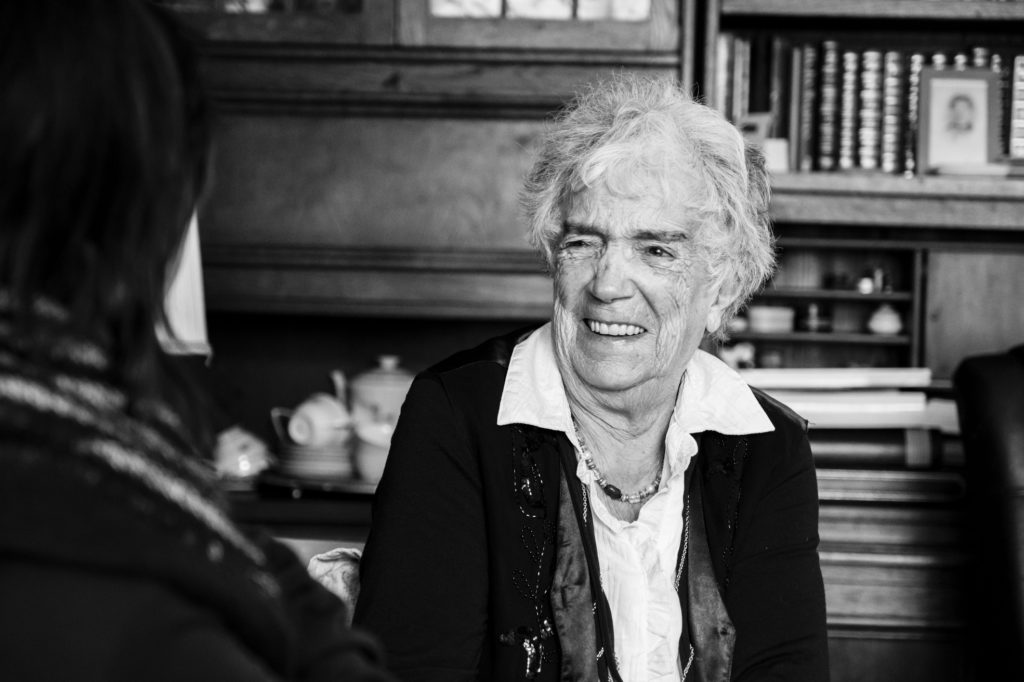 Smiling and talking grandmother